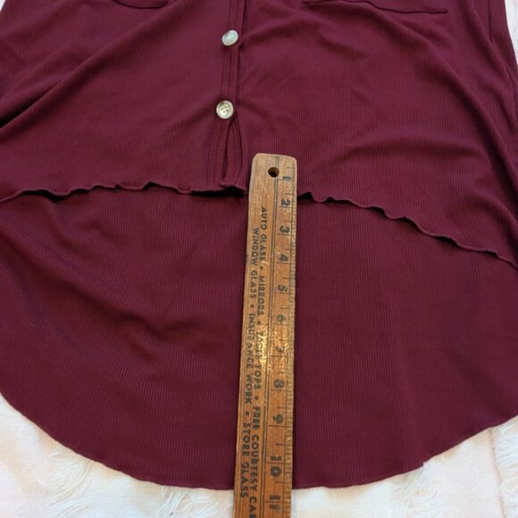 Long Cardigan High Low Button Down Lightweight Maroon Size XL - Picture 12 of 12